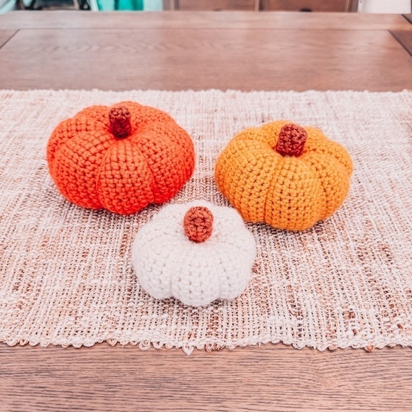 Set of 3 Pumpkins - Handmade Crochet Pumpkins - Fall Home Decor - Picture 4 of 6